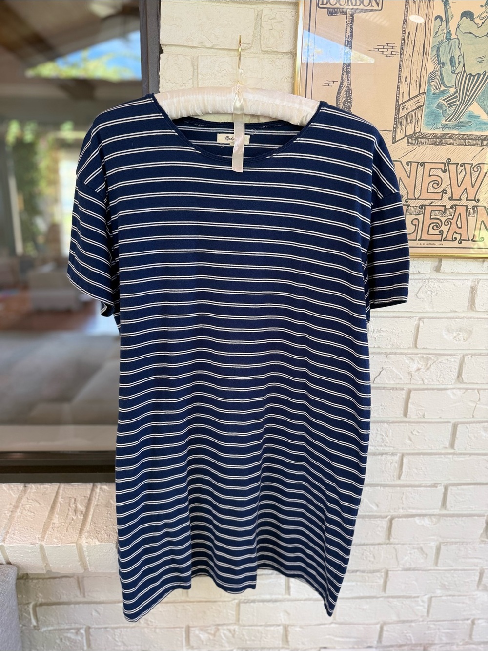 Madewell Navy Blue White Striped T-Shirt Dress Short Sleeve XL